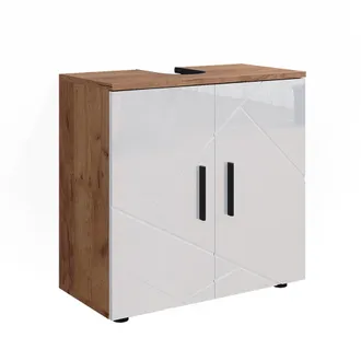 Vicco Mueble Bajo Lavabo Irma, Blanco Brillo Intenso/roble Dorado, 60 X 59 Cm