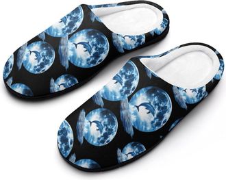 Generic Dolphin Jumping In Moon Cotton Slippers for Women Indoor Outdoor Slipper Slip-On Memory Foam Home Shoes