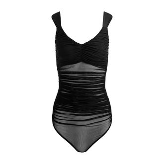 Alice & Olivia Renee Sheer Ruched Bodysuit - Dames - Tops - Zwart - Maat: S Nylon