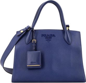 Prada Monochrome Saffiano with City Calf Medium tote bag - Blauw