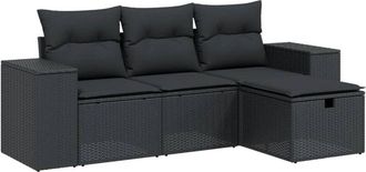 vidaXL Juego De Sof&aacute;s Jard&iacute;n 4 Pzas Con Cojines Rat&aacute;n Sint&eacute;tico Negro Vidaxl