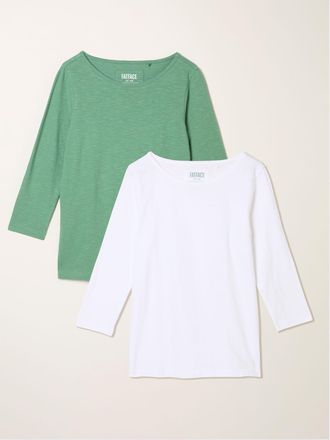 Fat Face FatFace Quinn Jade Green/White 2 Pack 3/4 Sleeve T Shirt