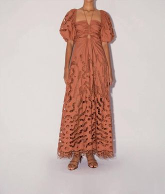 Magali Pascal Flores Eyelet Cotton Halter Dress In Sienna
