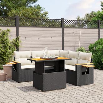 vidaXL Vidaxl - Set De Sof&aacute;s De Jard&iacute;n 6 Piezas Y Cojines Rat&aacute;n Sint&eacute;tico Negro