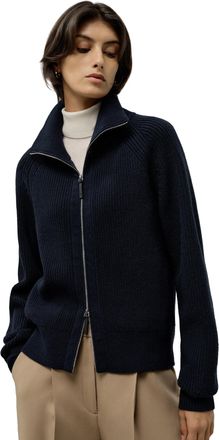 LilySilk Women Wool Cashmere Cardigan Stand Collar Zipper Sweater Warm Top Soft Navy Medium