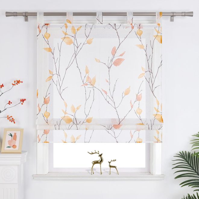 Joyswahl Raffrollo mit Schlaufen Landhausstil Raffgardinen Wohnzimmer Schlaufenrollo Fenster Vorhänge Transparent mit Blatt- und Blumenmuster BxH 120x140 cm Or ab 34,99 €