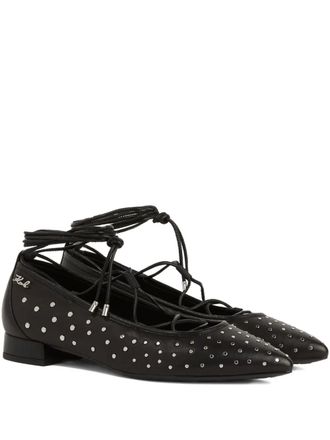 Karl Lagerfeld studded lace-up ballet flats - Black