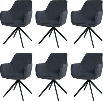 Hhg [nunca Usado] Lote De 6 Silla De Comedor Hhg-499, Silla De Cocina Sill&oacute;n Reposabrazos, Giratoria Posici&oacute;n Autom&aacute;tica Tela/textil, Antracita