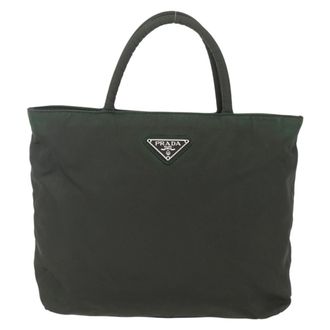 Prada Vintage Zip Handbag Tessuto Khaki Nylon Handbag (Pre-Owned)