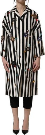 Dolce & Gabbana Zwarte Witte Gestreepte Jas met Versieringen - Dames - Mantel - Veelkleurig - XS - Katoen - Jassen