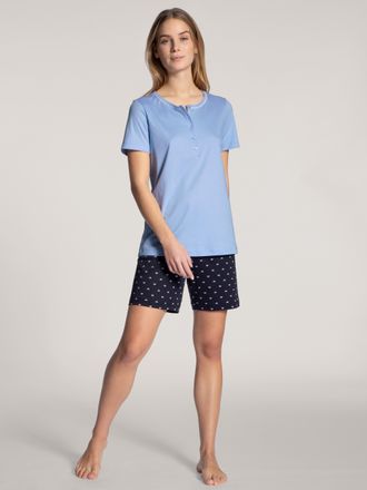 CALIDA Shorty CALIDA Night Lovers, Damen, Gr. L (48/50), blau (schwarz lapis blau), Interlock, Obermaterial: 100% Baumwolle, gemustert, comfort fit kurz, Run