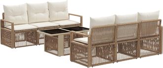 vidaXL Conjunto De Sof&aacute;s De Jard&iacute;n 7 Uds. Beige Y Blanco Crema Vidaxl