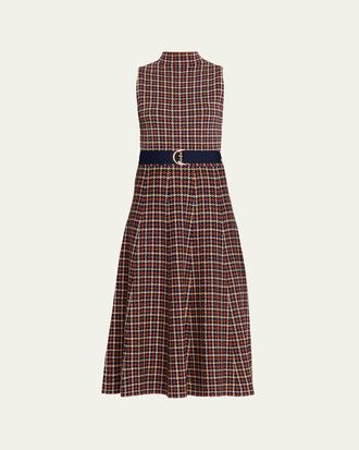 Cara Cara Brice Belted Plaid Knit Midi Dress