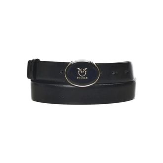 Pinko Ovale Gesp Riem - Dames - Riemen - Zwart - XS - Leer - Accessoires