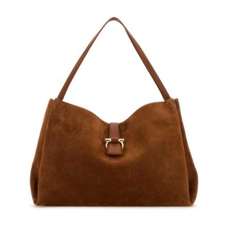 Ferragamo Shoulder Bags, female, Brown, Size: ONE SIZE Suede Shopping Bag