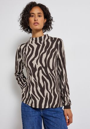 Street One Rundhalspullover STREET ONE, Damen, Gr. 36, braun (deep roast braun), Strick, Obermaterial: 63% Polyester, 34% Viskose, 3% Elasthan, animal-print, h&uuml;f