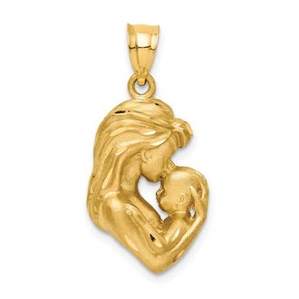 Diamond2Deal 14k Yellow Gold Brushed Diamond-cut Mom and Baby Pendant