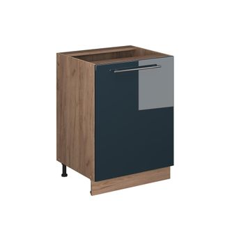 Vicco Mueble Bajo De Cocina Fame-line, Azul Oscuro Alto Brillo/roble Dorado, 60 Cm 1 Puerta Sin Encimera, Vicco