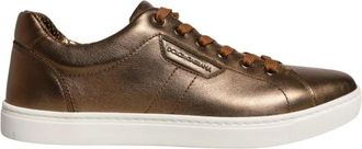 Dolce & Gabbana Metallic Leren Lage Sneakers - Heren - Sneakers - Geel - 40 1/2 EU - Leer - Schoenen