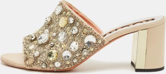 Rochas Beige Suede Crystal Embellished Slide Sandals