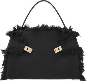 Ferragamo Borsa a spalla Hug grande con frange - Nero