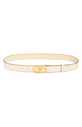 Valentino Garavani VLOGO Buckle Signature Leather Belt in Ren Butter White at Nordstrom, Size 100