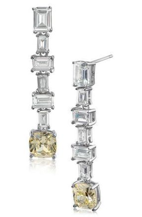 Kenneth Jay Lane Emerald Baguette Cubic Zirconia Drop Earrings in Yellow/Silver at Nordstrom Rack