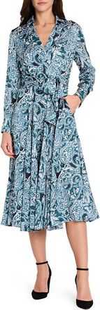 Tahari by ASL Tie Belt Matte Satin Shirtdress in Teal at Nordstrom, Size 16
