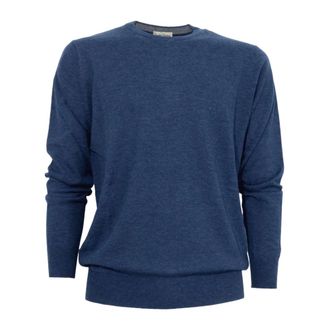 Cashmere Company Round-neck Knitwear, male, Blue, Size: 3XL Royal Blue Cashmere Silk Sweater Slim Fit