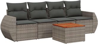 vidaXL Juego De Sof&aacute;s Jard&iacute;n Con Cojines 5 Pzas Rat&aacute;n Sint&eacute;tico Gris Vidaxl