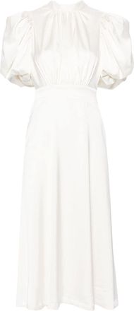 Rotate puff-sleeve satin midi dress - women - Elastane/Polyester/Viscose/Recycled Polyester - 36 - White