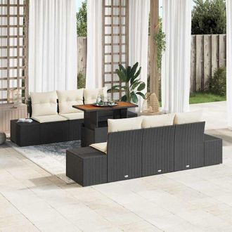 vidaXL Conjunto De Sof&aacute; De Jard&iacute;n 7 Pcs Negro Polirat&aacute;n Vidaxl