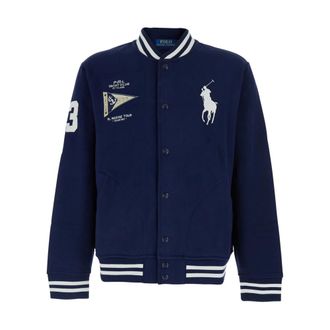Polo Ralph Lauren Jassen, Heren, Blauw, M, Katoen, Big Pony Fleece Baseball Jacket