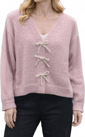 Design History Pearl Bow Cardigan In Lilac