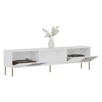 Dmora Mueble Para Tv Imerese, 2 Puertas, 3 Compartimentos, Apertura Abatible, 180x30x45h Cm Blanco