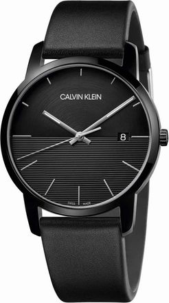 Calvin Klein Modieus horloge met quartz wijzerplaat en leren band - Heren - Horloges - Zwart - ONE Size - Accessoires