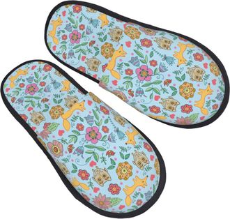 Generic Fleece Slippers Cartoon Foxes And Owls Furry Cotton Slippers Portable House Shoes For Holiday Women Spa M