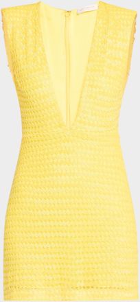Ramy Brook Lacey Beaded Deep V-Neck Mini Dress