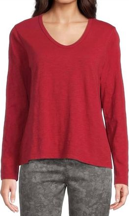 Elliott Lauren Long Sleeve V-Neck Knit Top In Garnet
