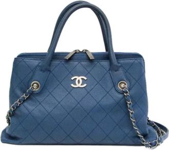 Chanel Pre-owned Leather chanel-bags - Dames - Vintage Shopper - Blauw - ONE Size - Leer - Vintage