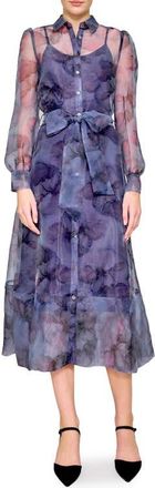 Melloday Long Sleeve Chiffon Dress in Navy/Purple Floral at Nordstrom, Size X-Small