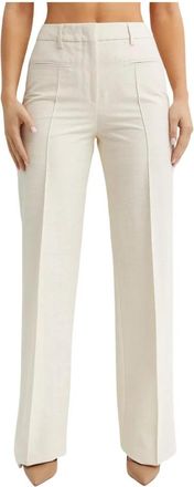Fay Witte Katoenen High-Waisted Broek met Wijde Pijpen - Dames - Straight fit broeken - Wit - L - Katoen - Broeken