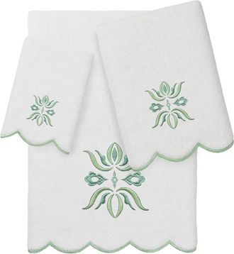 Linum Home Textiles 100% Turkish Cotton Flower Crest Scallop 3Pc Embellished Towel Set