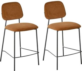 Beliani Conjunto De 2 Sillas De Comedor Tapizadas Con Asiento De Terciopelo Base De Hierro Negro Naranja Duette