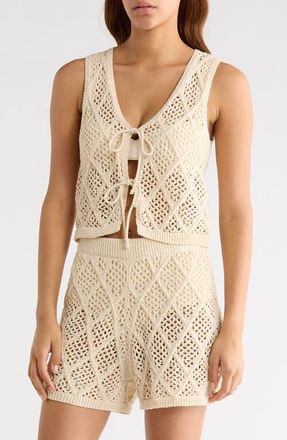 Elan Open Stitch Cotton Blend Cover-Up Vest in Natural at Nordstrom, Size X-Small