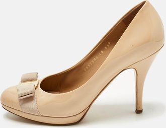 Ferragamo Yellow Patent Leather Vara Bow Platform Pumps