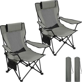 Woltu Woltu Juego De 2 Sillas Plegables De Pesca Con Reposacabezas Plegable Y Respaldo Ajustable. Silla Plegable Port&aacute;til Con Portavasos Y Reposapi&eacute;s Para C