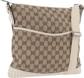 Gucci Pre-owned Vintage Canvas Schoudertas - Dames - Vintage Schoudertas - Beige - ONE Size - Leer - Vintage
