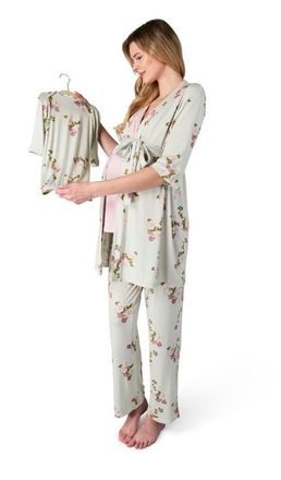 Everly Grey Analise During & After 5-Piece Maternity/Nursing Sleep Set for Mom & Baby in Peony at Nordstrom, Size X-Large