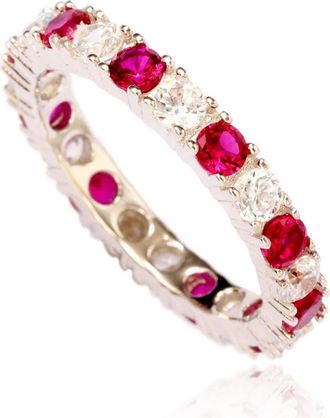 Suzy Levian Sterling Silver Cubic Zirconia Ruby Red Alternating Eternity Band Ring at Nordstrom Rack, Size 5